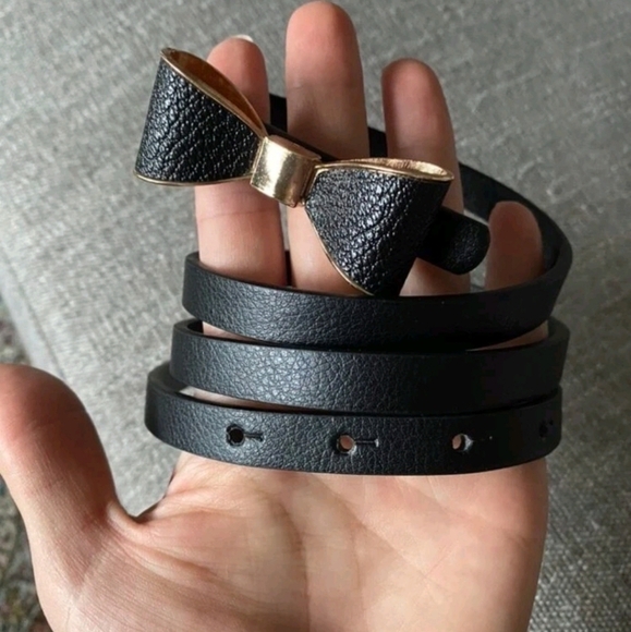 Plus Black faux leather Bow tie skinny waist evening Formal wedding dress belt - Picture 7 of 16